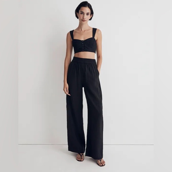 NWT Madewell Black Button-Front Crop Top 100% Linen Sweetheart Bralette - 6 - Picture 2 of 9